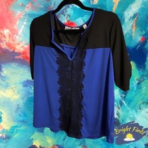Lacey blue & black blouse (medium)